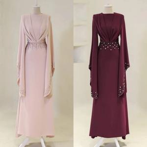 맞춤형 고품질 공식 저지 주름 구슬 장식 스트레이트 오-넥 롱 드레스 맞춤형 행사 드레스 현대적인 스타일