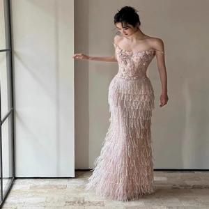 우아한 여성용 롱 이브닝 가운, 웨딩, 약혼 파티 드레스, 고급 프린지 브라이덜 맞춤 제작, 화려한 자수