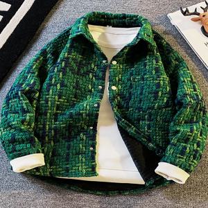 아메리칸 스타일 남성용 루즈 울 재킷 트렌디 브랜드 봄 가을 고급 거친 직조 체크 셔츠 캐주얼 아우터웨어