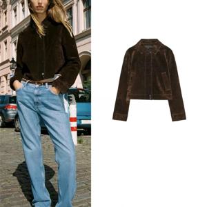 가을 신상 여성용 PU 가죽 칼라 긴팔 숏 재킷 캐주얼 스타일 퀼팅 원단 A라인 스커트 디자인