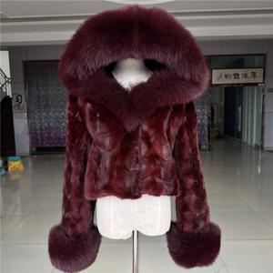 여성용 리얼 밍크 퍼 코트 겨울 파카 봄버 재킷 따뜻한 외투 패션 후드 아우터웨어