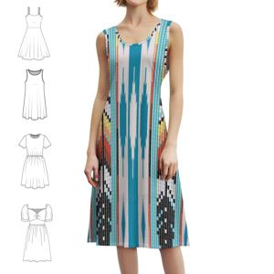 깃털 비즈 디자인 프레피 스타일 미니 드레스 여성용 A라인 루즈핏 캐주얼 데이 드레스 모던 랜드스케이프 앤티크 패턴 여성복