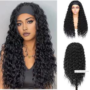 G&T 합성 가발 헤어밴드 가발 (흑인 여성용) 웨트 앤 웨이비 컬리 글루리스 내열성 롱 가발 (데일리 파티용) (24인치)