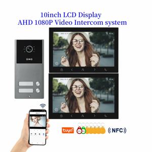 Tuya WiFi 10인치 모니터 2/3/4 아파트/가족용 비디오 도어폰 인터콤 시스템 IR 도어벨 방수 카메라 출입 통제