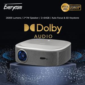 Everycom HQ10W 1080P 프로젝터 풀 HD 4K 26000 루멘 프로젝터 가정용 비디오 스마트 TV 2+64GB 영화관 비머(돌비 포함)