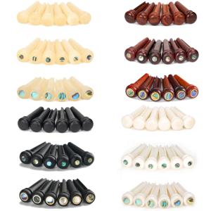 6pcs 어쿠스틱 기타 브리지 핀, 소 뼈 표백/기본 색상/에보니/코코아폴로 우드 기타 고정 스트링 손톱