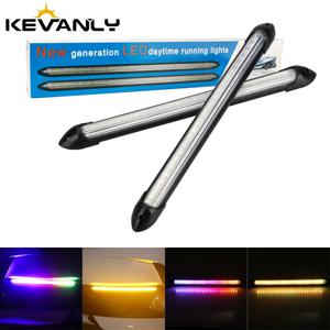 2PCS 12V 자동차 LED 라이트 스트립 DRL 주간 주행등 순차적 흐름 방향 지시등 다채로운 헤드라이트 장식등