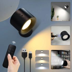 LED 벽 Sconces 빛 터치 컨트롤 더블 헤드 벽 램프 360 회전식 3 색 벽 조명 침실에 대 한 무선 야간 조명