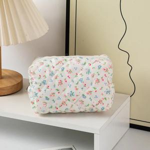 여자를위한 작은 달콤한 꽃 누비 이불 메이크업 보관 가방 여행 주최자 화장품 세면 용품 주머니 귀여운 메이크업 핸드백 꽃 가방