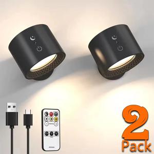 Led 더블 헤드 벽 램프 터치 컨트롤 원격 360 회전식 USB 충전 침실 독서 램프에 대 한 무선 휴대용 밤 빛