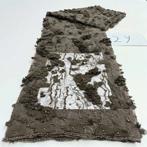 럭셔리 프랑스 자수 비즈 장식 레이스 원단 웨딩 드레스용 아프리카 나이지리아 스타일 재봉 재료 2야드