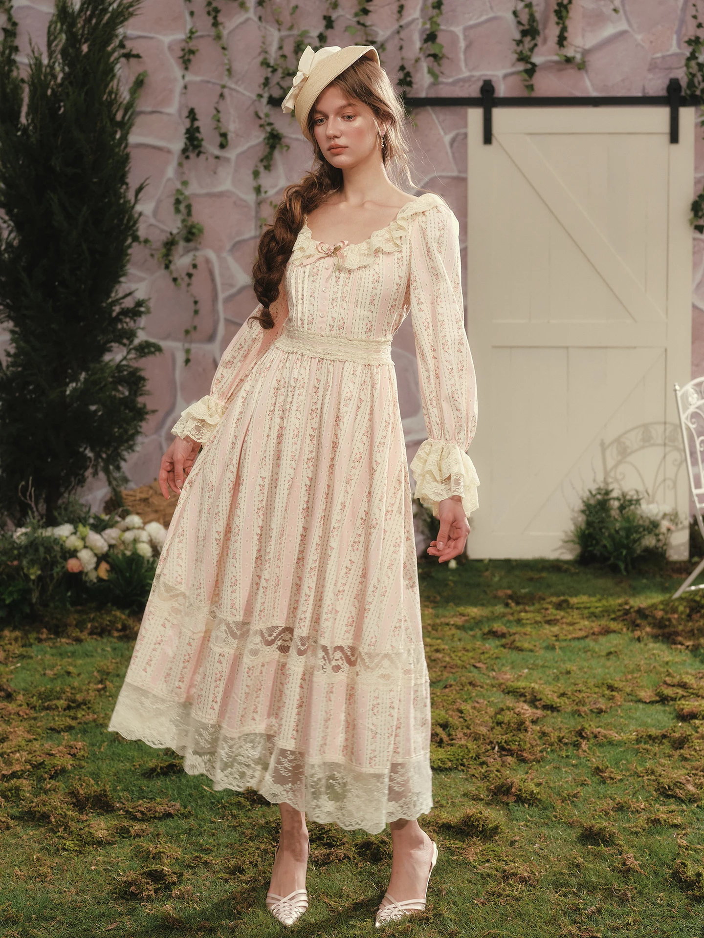 티이하일리 가을 봄 여성 드레스 풀 랜턴 슬리브 롱 맥시 여성복 XS-XL 빈티지 하이웨이스트 100% 코튼 레이스 2026 프린트