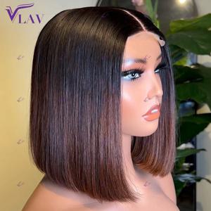 아기 머리로 미리 뽑은 투명 레이스 밥 가발, 슈퍼 더블 드로잉 무접착제 가발 착용 및 이동 1B/4 컬러 가발 VLAV, 13 × 4/13 × 6 HD