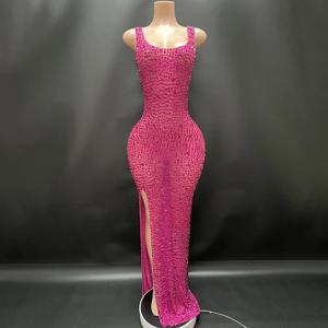 2025 럭셔리 스파클 라인 석 여성을위한 섹시한 드레스 클럽 파티 생일 여왕 쉬어 메쉬 우아한 맥시 드레스 댄스 파티 드레스