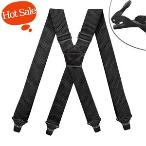 남성용 헤비 듀티 작업 멜빵 3.8cm 폭 X-백 조절 가능한 탄성 바지 교정기 검정색 4개 플라스틱 그리퍼 걸쇠 포함