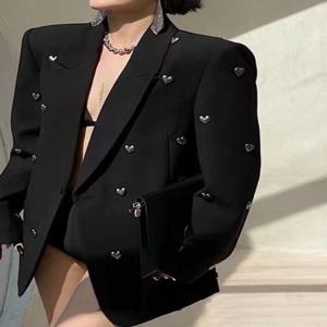 패셔너블한 헤비 하트 블랙 수트 재킷 여성용 봄 가을 신상 우아한 다크 스타일 고품질 싱글 버튼