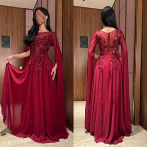 맞춤형 복잡한 쉬폰 플리츠 플라워 스팽글 A 라인 O 넥 롱 드레스 맞춤형 행사 고품질 공식