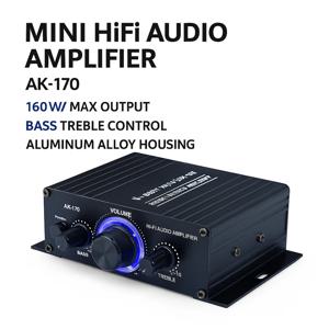 AK-170 미니 HiFi 오디오 증폭기 12V 2.0CH 스테레오 앰프 20Wx2 자동차 홈 스피커용 저음 고음 제어 기능 포함