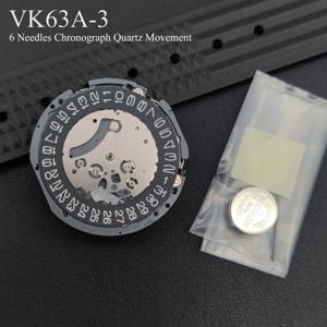 일본 정품 VK63 VK63A 무브먼트 블랙 3H 날짜/디스크 휠 버전 Mod 크로노그래프 쿼츠 무브먼트 VK63A-3 배터리 포함