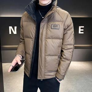 가을 겨울 남성 화이트 오리 다운 재킷 패션 럭셔리 편지 인쇄 패치 워크 스탠드 두꺼운 따뜻한 다운 재킷 남성 Outwarer