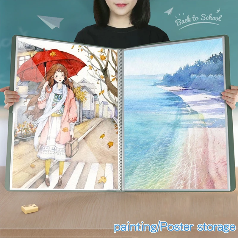 Kobest A2 스케치 포트폴리오 엔지니어링 도면 및 포스터 보관을 위한 대형 멀티 포켓 투명 폴더