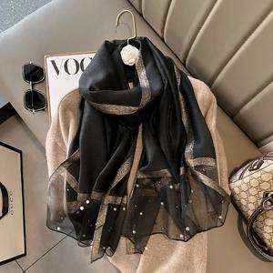 2024 럭셔리 브랜드 여성 패션 스카프 일반 솔리드 실크 리넨 Shawls 스카프 여름 레이디 Bandanas Foulard Hijab