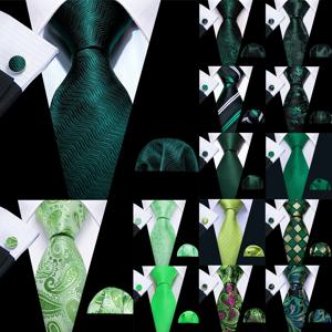 바리왕 그린 민트 틸 남성 넥타이 손수건 커프스 세트 자카드 올리브 세이지 론 시안 넥타이 남성 웨딩 비즈니스 선물
