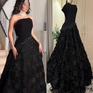 맞춤형 저지 플라워 라인스톤 스트랩리스 A라인 롱 드레스 맞춤 제작 여성용 이브닝 우아한 파티 가운 매력적인