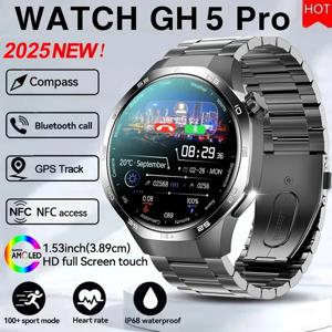 2026 워치 5 프로 GPS 트랙 나침반 스마트워치 남성용 360*360 AMOLED 스크린 NFC 블루투스 통화 방수 건강 모니터링 남성 스마트워치