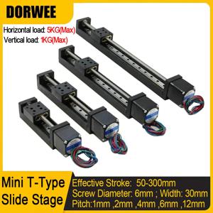 T 형 슬라이드 스테이지 미니 선형 레일 스테이지 XYZ 축 CNC 3D 프린터 용 Nema11 28mm 스테퍼 모터가있는 50-300mm 스트로크 슬라이드 테이블