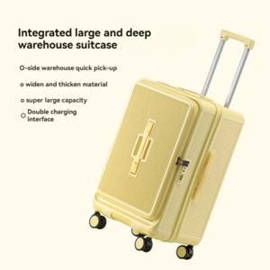 대용량 측면 개방형 여행가방 1개 세트, 컵 홀더가 있는 텔레스코픽 여행가방이 포함된 두꺼운 트롤리 케이스, 충격 흡수 브레이크 휠, USB 충전 기능, 휴대폰 홀더 기능, 휴가, 여행, 해변 야외, 학교, 여행에 적합