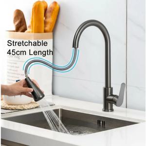 주방 수도꼭지(풀아웃 스프레이 헤드 포함) 싱크 믹서 탭 360도 회전 °   회전식 3단계 분사 방식 모던 주방 싱크대 수전