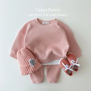 아기 소녀 옷 가을 면화 Kintting 의류 세트 모의 2PCS 와플 코튼 키즈 BoysSets Tracksuit 탑 + 바지 한국어