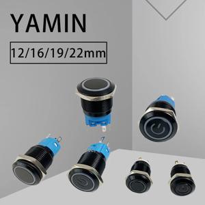 12/16/19/22mm 순간 재설정 래칭 잠금 블랙 쉘 금속 푸시 버튼 스위치 방수 LED 라이트 플랫 라운드 6V 12V 220V