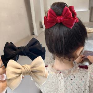 우아한 양면 메쉬 리본 클립 볼 헤어 클립 새로운 리본 헤어 클립 여성 뒷머리 포니테일 클립 헤드 드레스