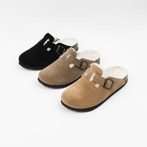 신난다슈 남성 여성 털 슬리퍼 3cm 방한 뮬 블로퍼 스웨이드 퍼 통굽 T25BOST2