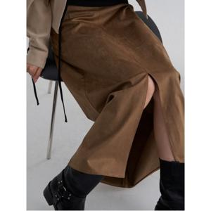 스웨이드 슬릿 롱 스커트  브라운 (355X27LY1D)