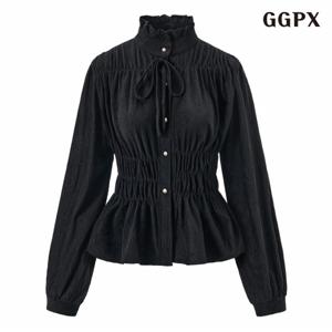 정상가:59,000원 ㅣ 프릴넥 끈 데일리 셔링 블라우스 (GPDBA003D)