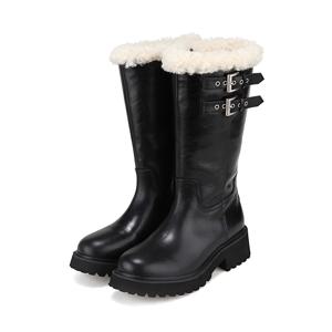 바바라 소가죽 퍼 여성 롱부츠_BBI838BK