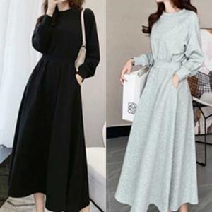 가을 겨울 라운드넥 긴팔 원피스 롱 플레어 데일리 롱원피스 긴팔원피스 여성원피스