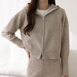 [하프클럽] 골지배색 후드 집업 와이드 팬츠 니트 세트 여성 니트 바지 투피스 셋업