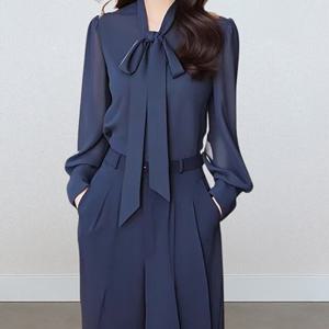 리본 블라우스 와이드핏 팬츠 세트 클레로투피스