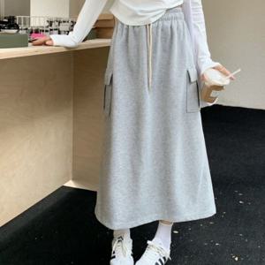 [하프클럽]  면 롱 치마 겨울 카고 여성 기모 스커트 뒤트임 편한