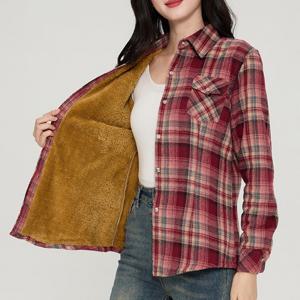 여성 겨울 데일리 기모 체크무늬 남방 긴팔 융털 셔츠