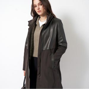 [신비][최초가269,000]하프넥 램스킨 배색 집업 롱코트_KSJK240109