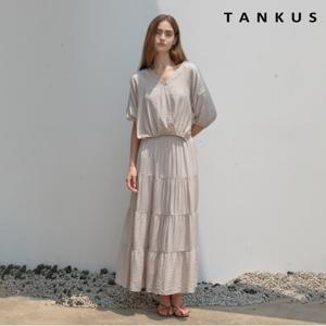 정상가:89,000원 ㅣ 썸머 원 버튼 셔링 블라우스 캉캉 스커트 셋업 (TX2OP055L0)