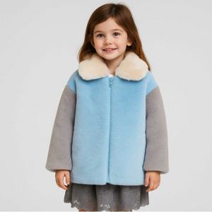 [최초가189,000]플러피 키즈 컬러블럭 코트 스카이블루_MK5WCT01X