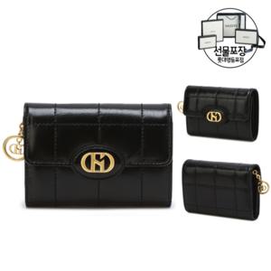 [헤지스/선물포장]블랙 퀼팅 소가죽 반지갑HIWA4E759BK