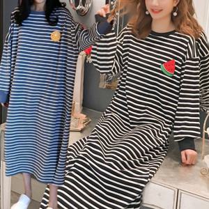 과일로고 단가라 시보리 홈웨어 롱원피스 긴팔잠옷 4컬러