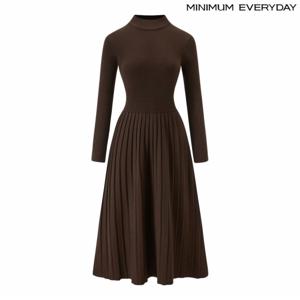 정상가:119,000원 ㅣ  에브리데이]플리츠 주름 반하이넥 니트 롱 원피스 (EB4OW019D)